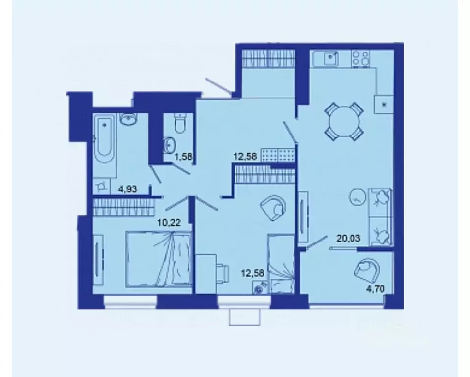 2-к кв. Брянская область, Брянск Советская ул., 124 (66.62 м) - Фото 2