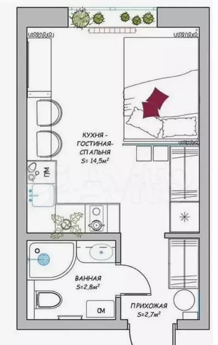 Квартира-студия, 20 м, 2/15 эт. - Фото 0