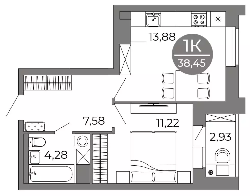 1-комнатная квартира: Воронеж, улица Кривошеина, 13/14 (38.45 м) - Фото 0