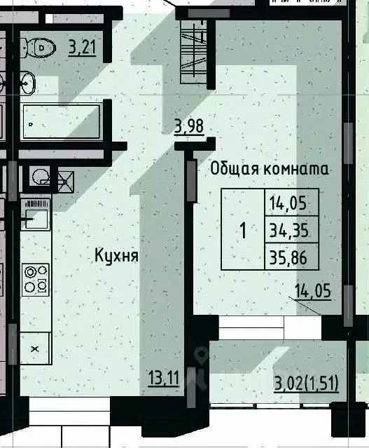 1-к кв. Саха (Якутия), Якутск пос. Геологов,  (35.86 м) - Фото 0