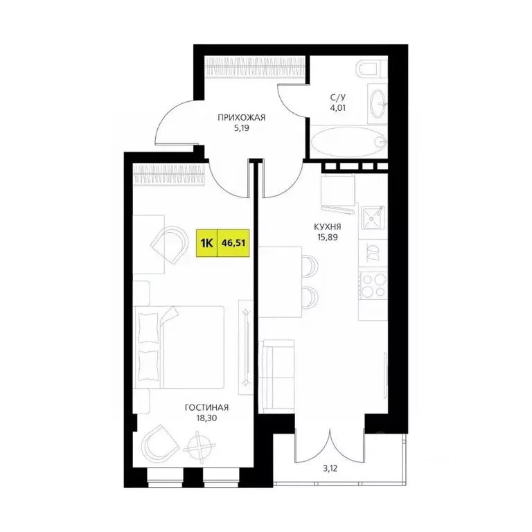 1-к кв. Дагестан, Дербент  (46.51 м) - Фото 1