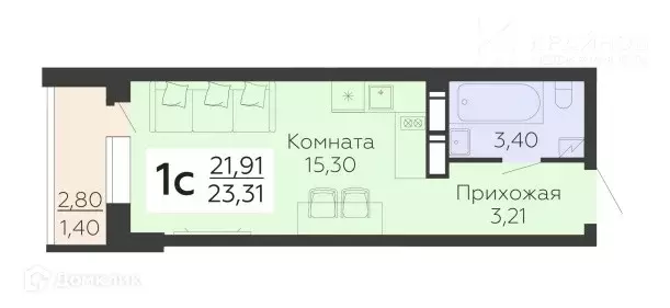 Продаётся квартира-студия, 23.31 м - Фото 1