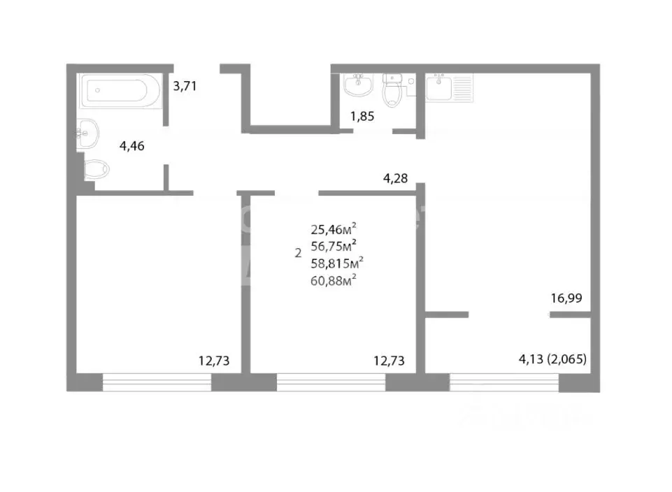 2-к кв. Челябинская область, Челябинск Университетская Набережная ул., ... - Фото 2