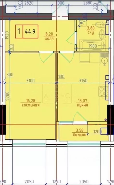 1-к кв. Северная Осетия, Владикавказ ул. Астана Кесаева, 44Б (45.0 м) - Фото 2