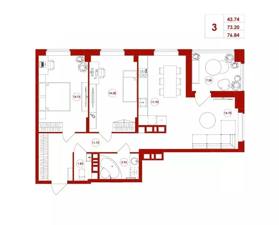 3-к кв. Брянская область, Брянск ул. Горбатова, 18 (76.84 м) - Фото 1