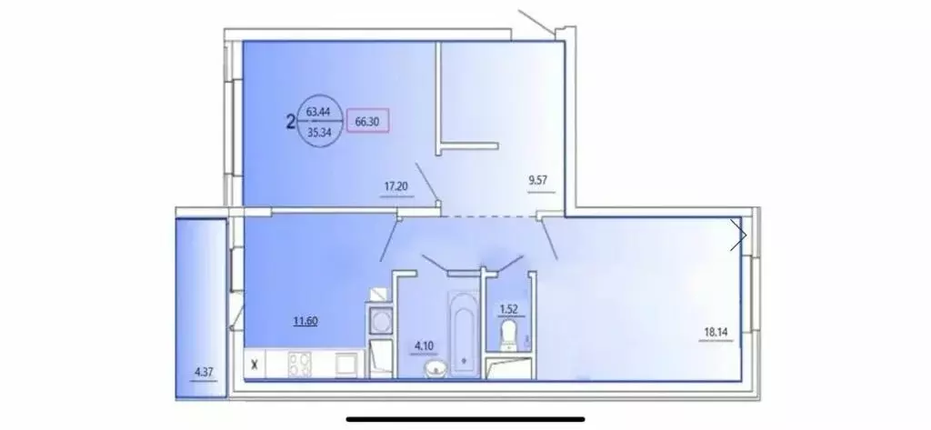 2-комнатная квартира: Тверь, бульвар Гусева, 61к1 (66.5 м) - Фото 1