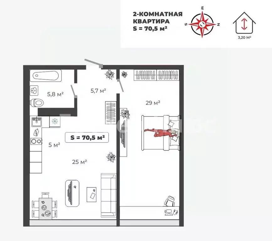 2-к кв. Хакасия, Абакан ул. Авиаторов, 1В/1 (70.1 м) - Фото 2