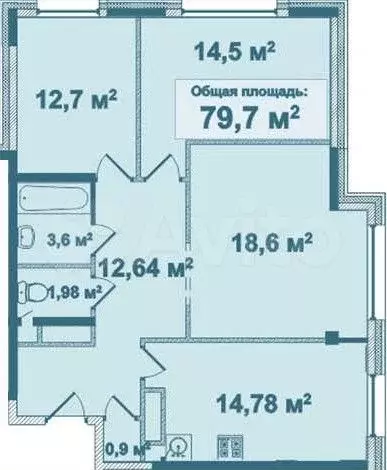 3-к. квартира, 79,5 м, 3/4 эт. - Фото 0