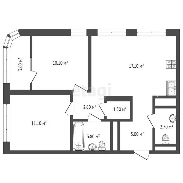 2-комнатная квартира: Тюмень, улица Эльвиры Федоровой, 1 (53.4 м) - Фото 1