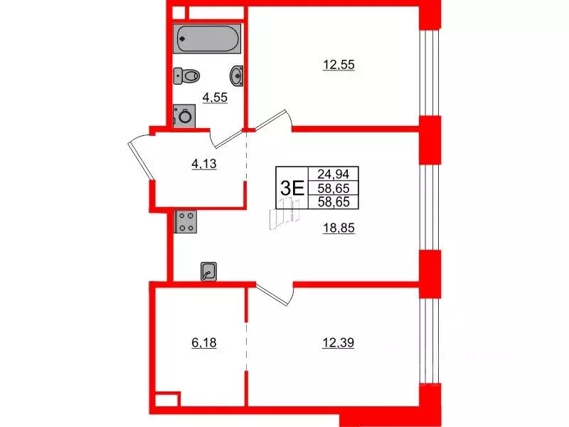 2-к кв. Санкт-Петербург Пионерская ул., 53Ф (58.65 м) - Фото 0