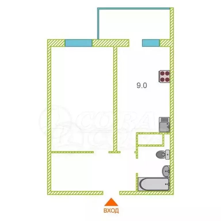 1-комнатная квартира: Тюмень, улица Вадима Бованенко, 3 (35 м) - Фото 2
