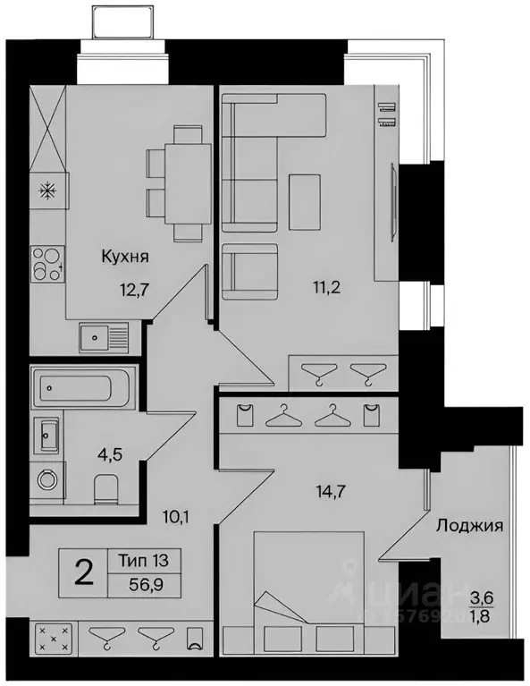 2-к кв. Коми, Сыктывкар Тентюковская ул., 320к4 (54.9 м) - Фото 2