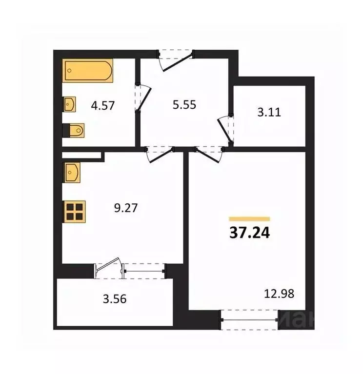 1-к кв. Воронежская область, Воронеж ул. Матросова, 60 (37.24 м) - Фото 1