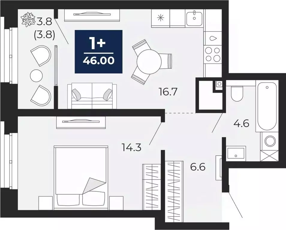 1-к кв. Тюменская область, Тюмень ул. Тимофея Чаркова, 77/1 (46.0 м) - Фото 1