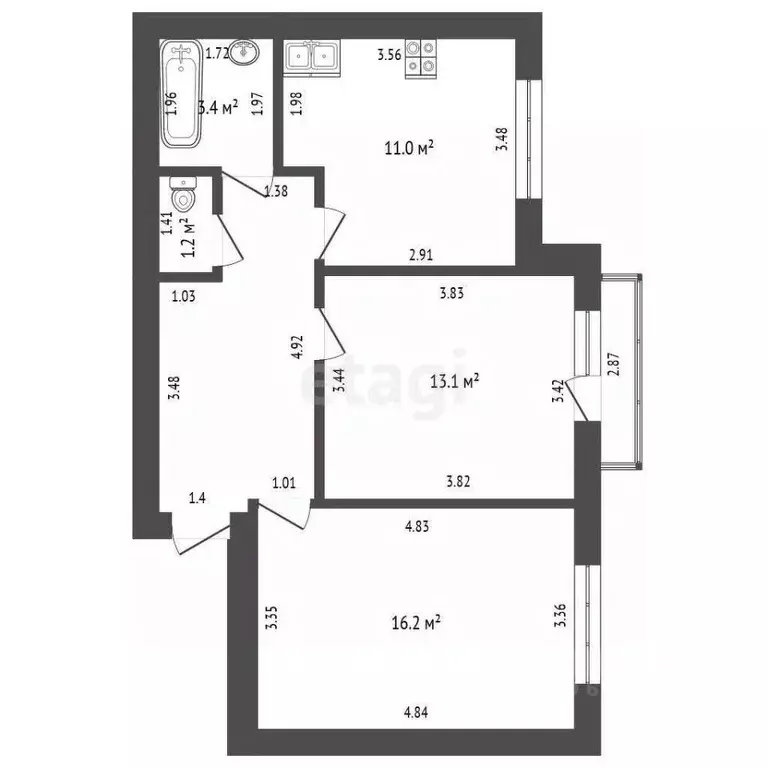 2-к кв. Мордовия, Саранск городской округ, Луховка рп ул. Школьная, 58 ... - Фото 1