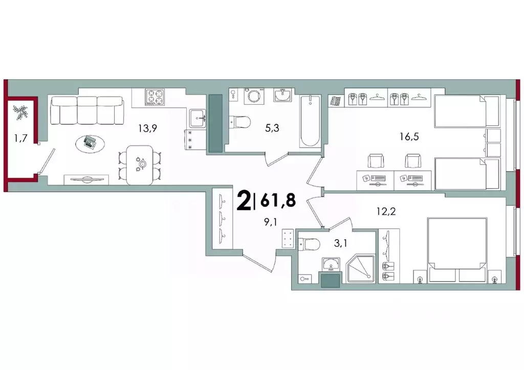 2-к кв. Тверская область, Тверь Южный жилой комплекс (61.8 м) - Фото 1