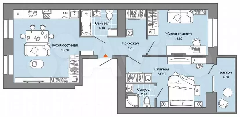 3-к. квартира, 63м, 6/8эт. - Фото 1