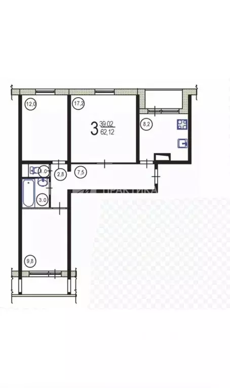 3-к кв. Москва Инициативная ул., 7К2 (61.9 м) - Фото 2