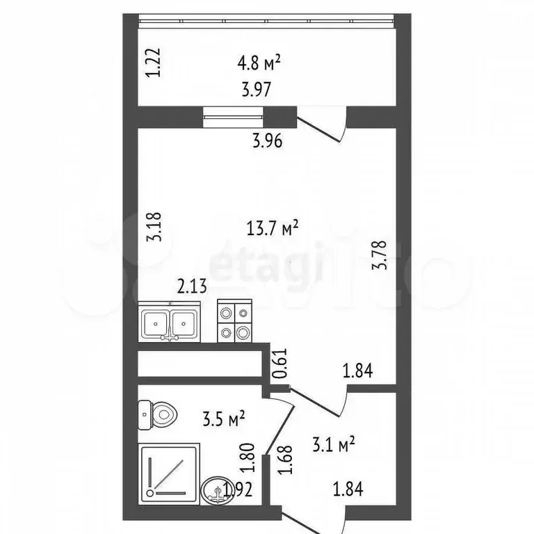 Квартира-студия, 20,3 м, 7/23 эт. - Фото 0