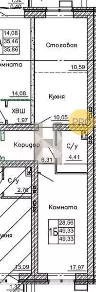 1-к. квартира, 49,3м, 2/10эт. - Фото 1