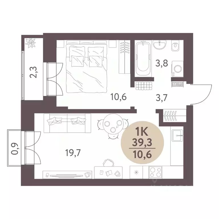1-к кв. Новосибирская область, Новосибирск  (39.3 м) - Фото 1