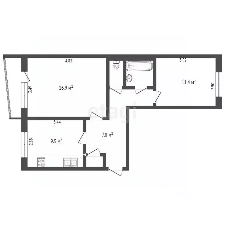 2-к кв. Ямало-Ненецкий АО, Ноябрьск просп. Мира, 87 (52.7 м) - Фото 2