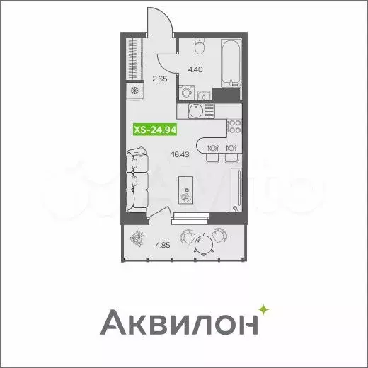 квартира-студия, 24,9 м, 6/8 эт. - Фото 1