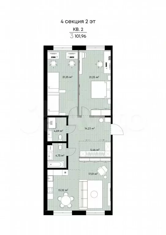 3-к. квартира, 102 м, 2/9 эт. - Фото 1