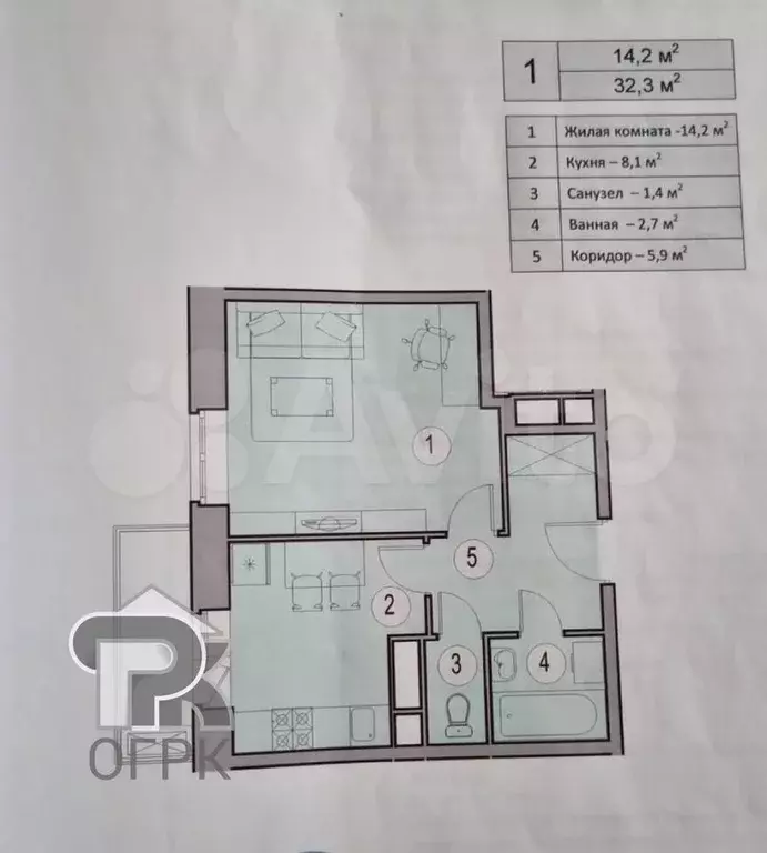 1-к. квартира, 32,5 м, 4/8 эт. - Фото 0
