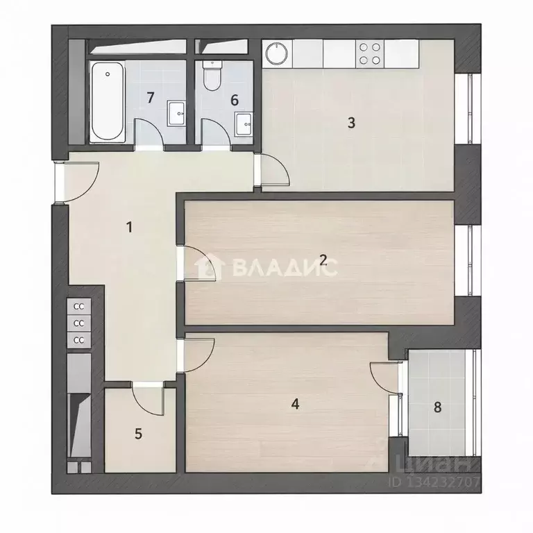 3-к кв. Москва ул. Михайлова, 15 (75.0 м) - Фото 2