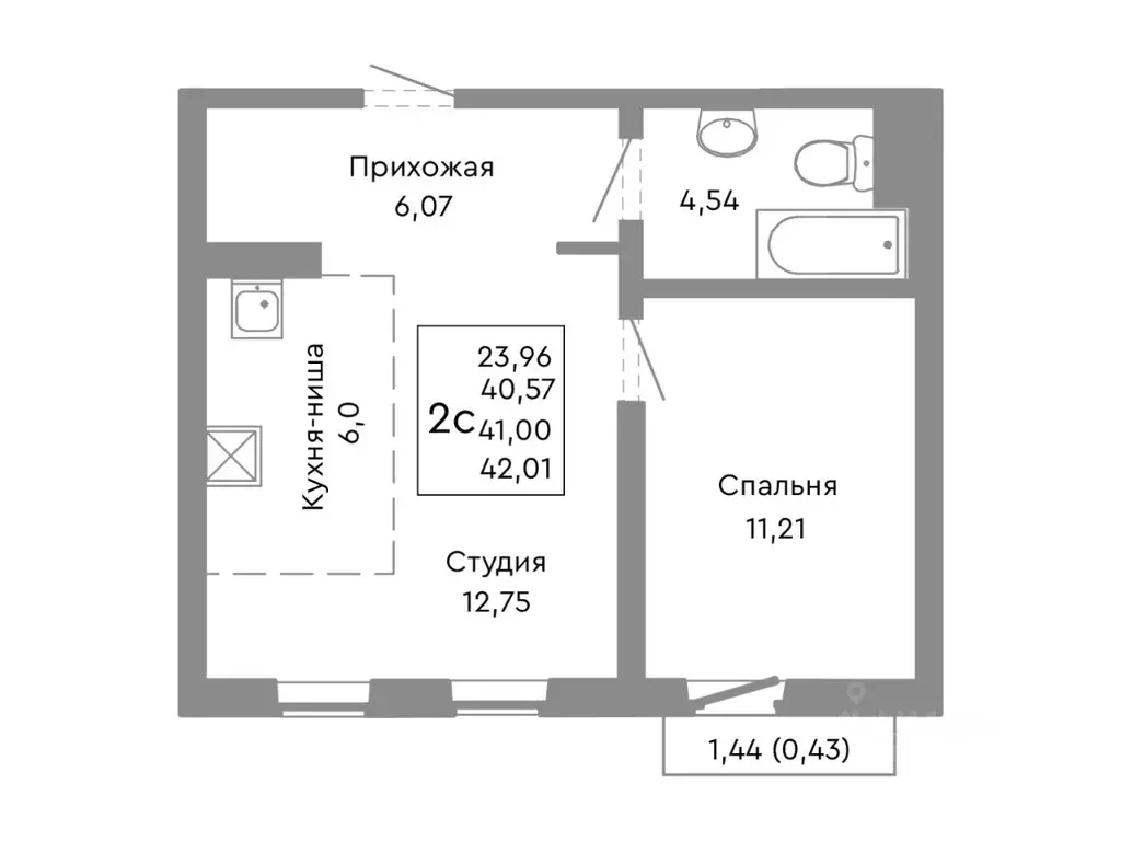 2-к кв. Челябинская область, Челябинск Ярославская ул. (41.0 м) - Фото 0