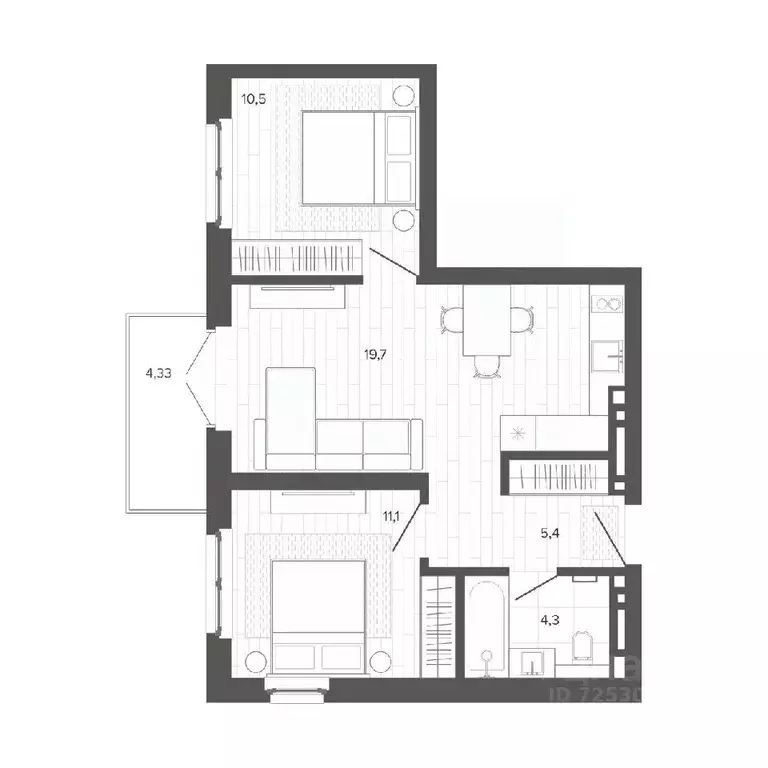 3-к кв. Алтайский край, Барнаул тракт Змеиногорский, 35Бк3 (55.33 м) - Фото 0