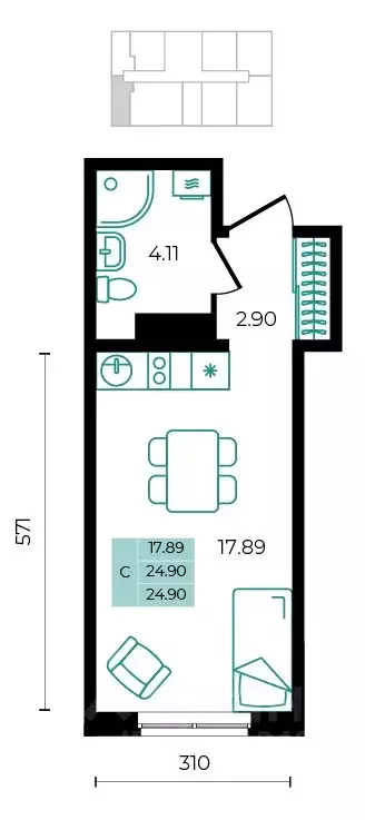 Студия Адыгея, Майкопский район, пос. Тульский  (24.9 м) - Фото 1