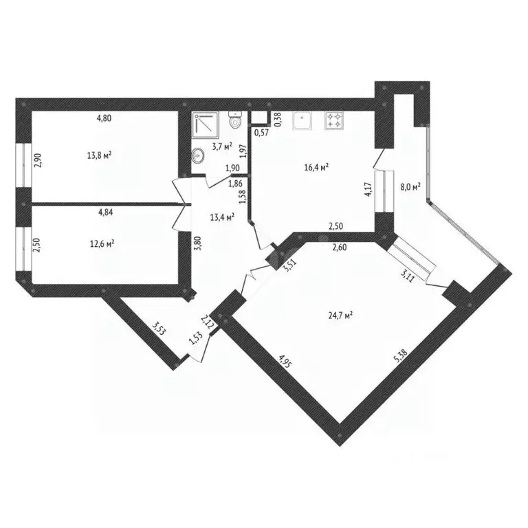 3-к кв. Башкортостан, Уфа ул. Чернышевского, 104 (84.7 м) - Фото 1