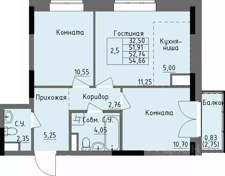 2-к кв. Удмуртия, Ижевск Строитель жилрайон, 4-й мкр,  (52.74 м) - Фото 0