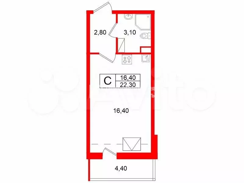 Квартира-студия, 22,3 м, 5/5 эт. - Фото 0