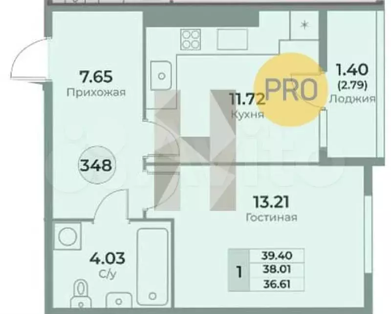 1-к. квартира, 38 м, 7/10 эт. - Фото 1