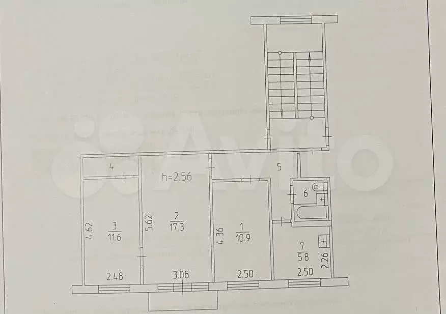 3-к. квартира, 56,4 м, 2/5 эт. - Фото 0