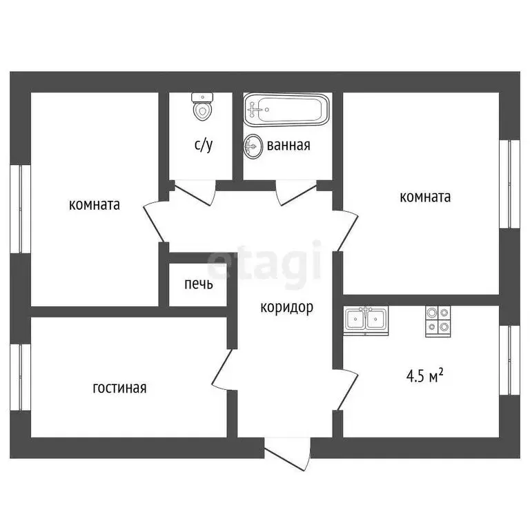 3-комнатная квартира: посёлок городского типа Пышма, Цветочный ... - Фото 1