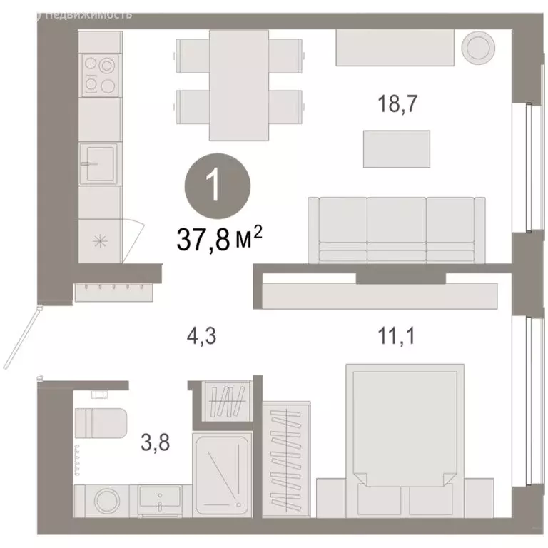 1-комнатная квартира: Тюмень, микрорайон ДОК, ЖК Октябрьский на Туре ... - Фото 2