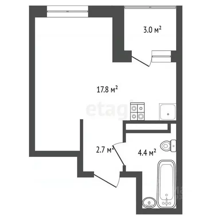 1-к кв. Тюменская область, Тюмень Дамбовская ул., 29к2 (27.79 м) - Фото 1