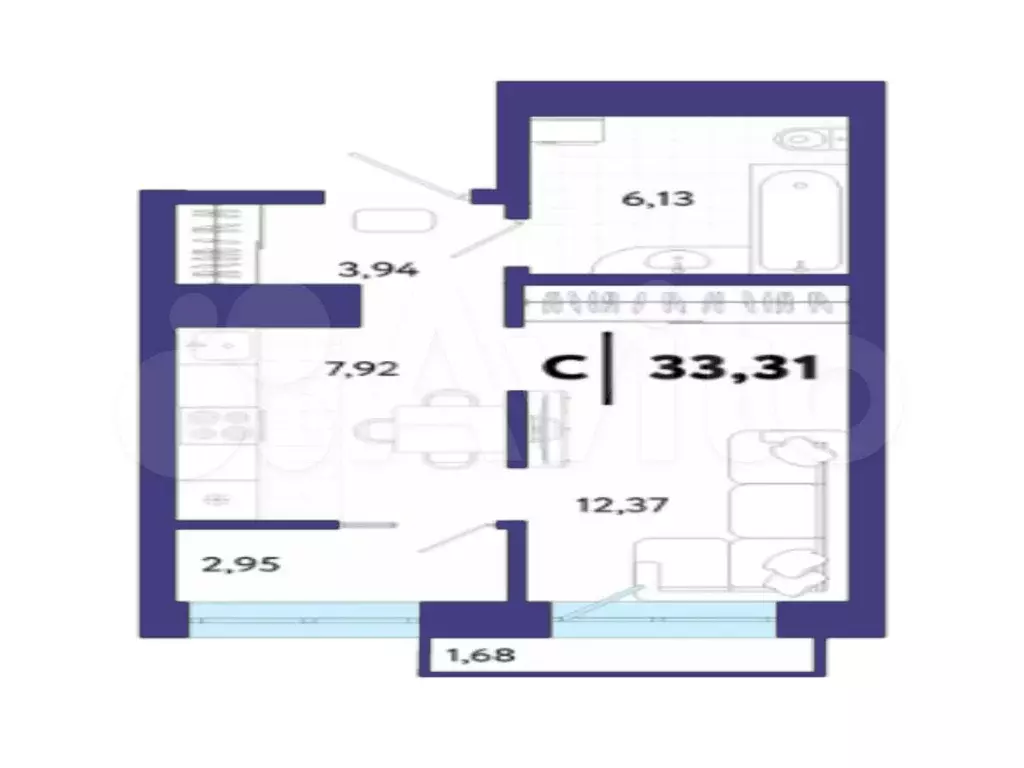 Квартира-студия, 33,3 м, 20/24 эт. - Фото 1