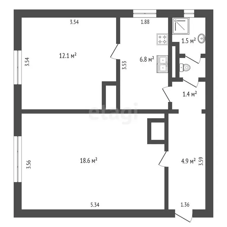 2-комнатная квартира: Чита, Ундугунская улица, 13 (46 м) - Фото 1