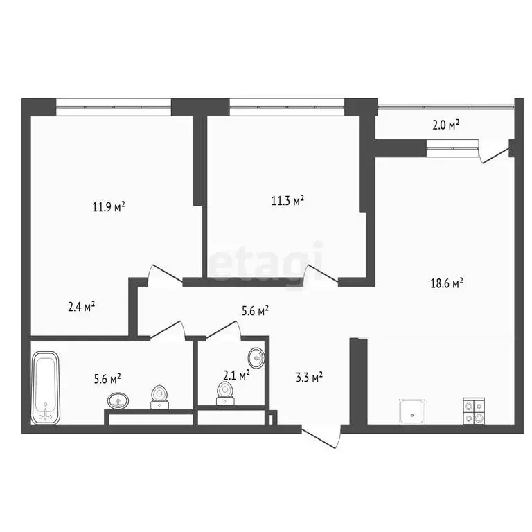 2-комнатная квартира: Тюмень, улица Тимирязева, 8к1 (59 м) - Фото 1