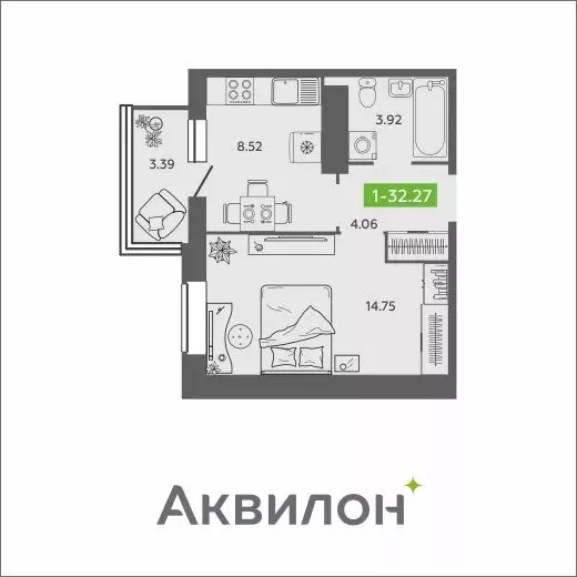 1-комнатная квартира: Архангельск, Северодвинская улица, 25А (32.27 м) - Фото 0