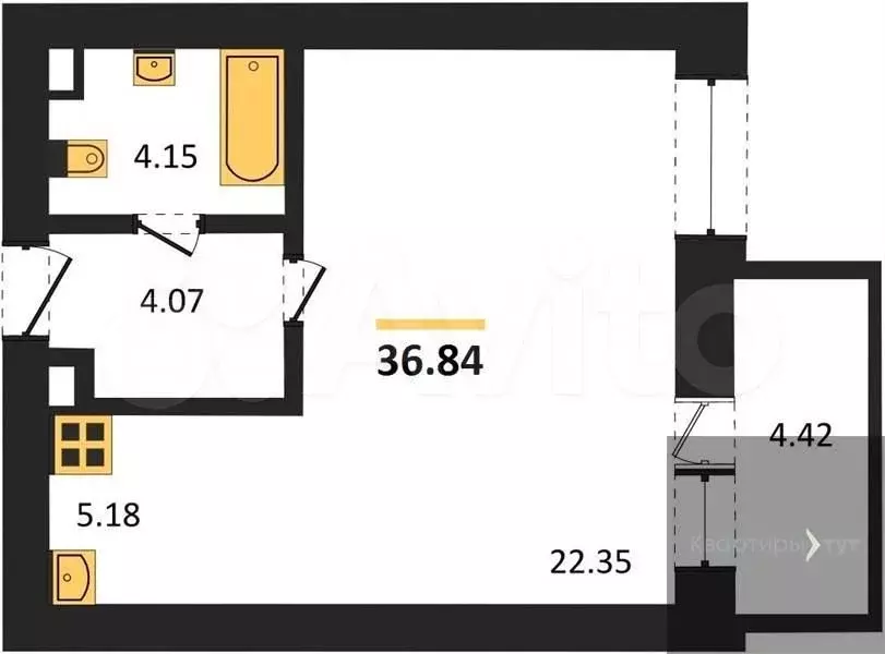 Квартира-студия, 36,8 м, 5/10 эт. - Фото 0