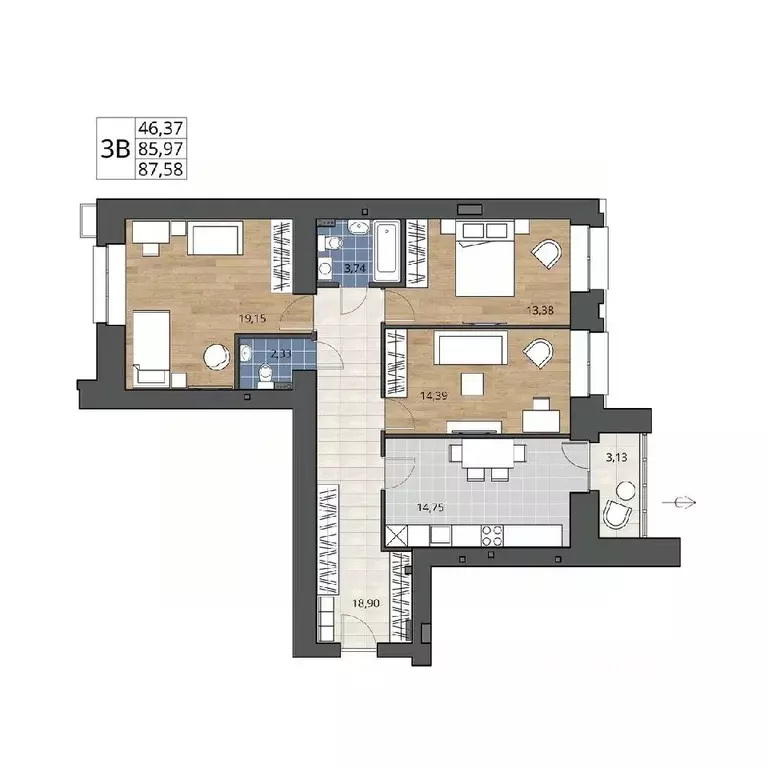 3-к кв. Омская область, Омск ул. Герцена, 99 (87.58 м) - Фото 0