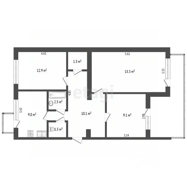 3-к кв. Крым, Евпатория ул. Луговая, 9 (68.6 м) - Фото 2