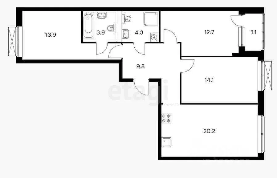 3-к кв. Татарстан, Казань ул. Халитова, 4А (80.0 м) - Фото 1