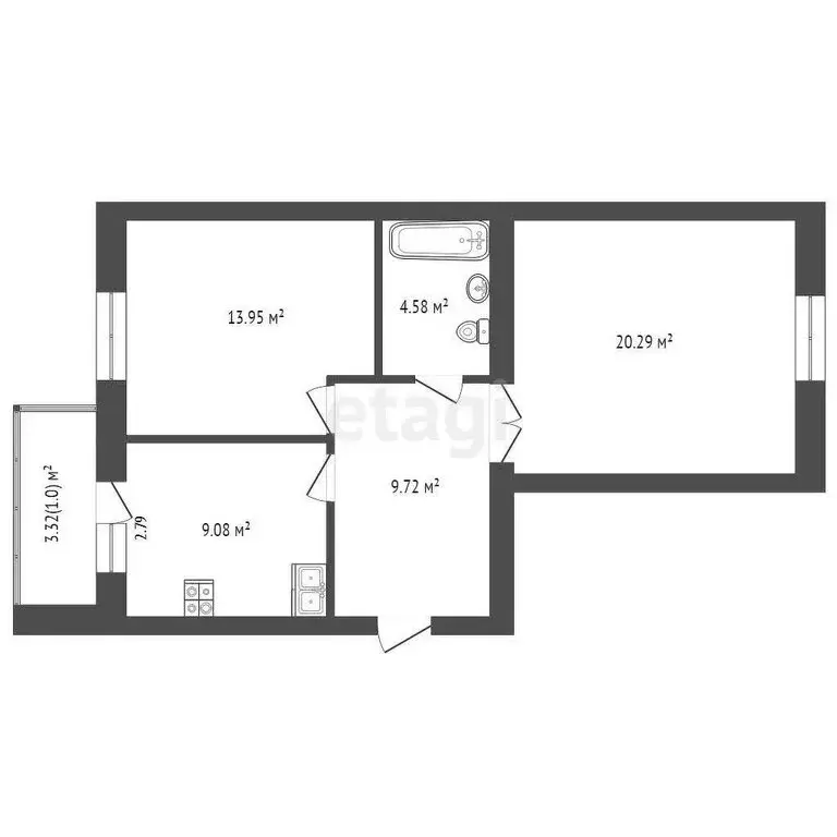 2-комнатная квартира: Тюмень, Амурская улица, 39 (58 м) - Фото 1